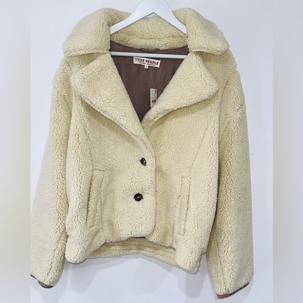 NWT Free People Sherpa Jacket Women’s M Ivory Teddy Coat Oversized & Cozy
